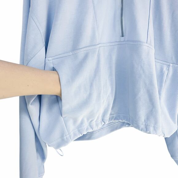 ATHLETA Seasoft Rib 1/4-Zip Modal-Blend Sweatshirt in Gossamer Blue Size XL - Picture 4 of 9